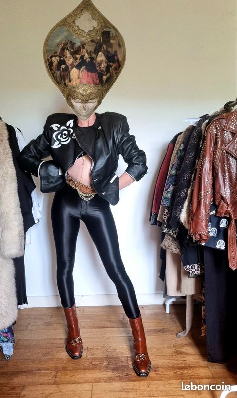 Veste en cuir vintage 80's 90's cintrée col contrastant maroquinier taille M (image 8)