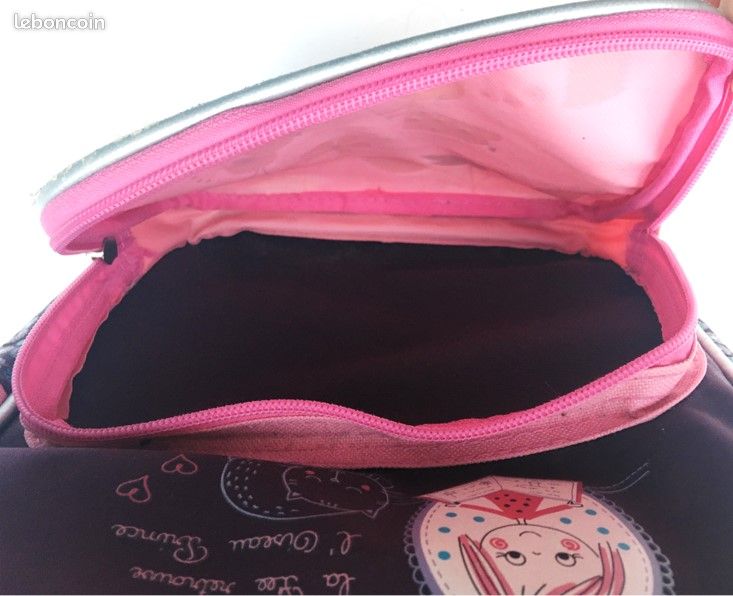 Petit cartable / sac à dos rose violet girly fée oiseau chat lecture, à roulettes & tige extensible (image 8)