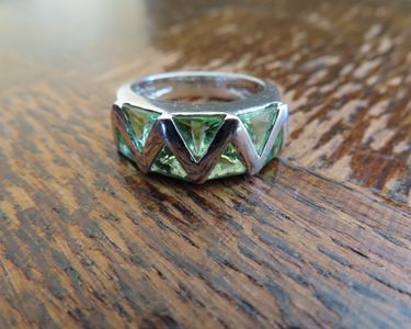 Bague Ancienne En Argent Massif 925 – Pierre Péridot Verte Et Améthyste – Taille 49