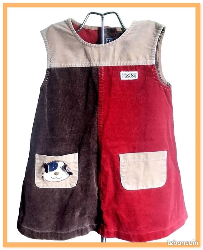 Robe sans manche aspect daim à motif beige marron rouge pour filles de 5 ans (image 1)