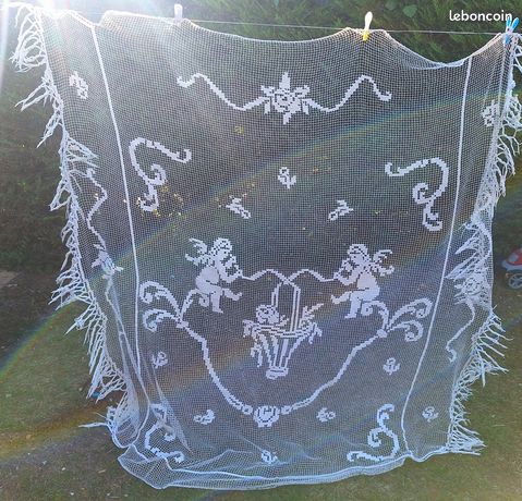 Lot De 2 Rideaux Filets Vintage Blancs - Années 50/60 - 1,25x1,40m
