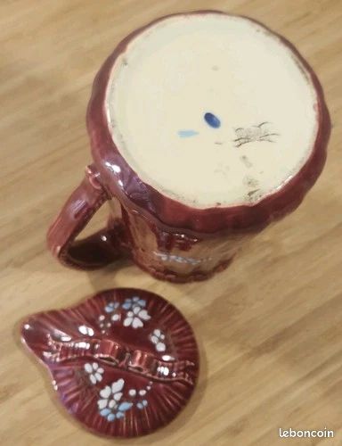 Ancien Rare Cafetière Rouge A Couvercle Barbotine Fleurs Émaillée KG LUNÉVILLE (image 19)
