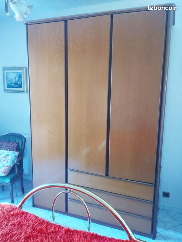 Armoire penderie en bois massif avec 3 grands tiroirs | Démontable (image 1)