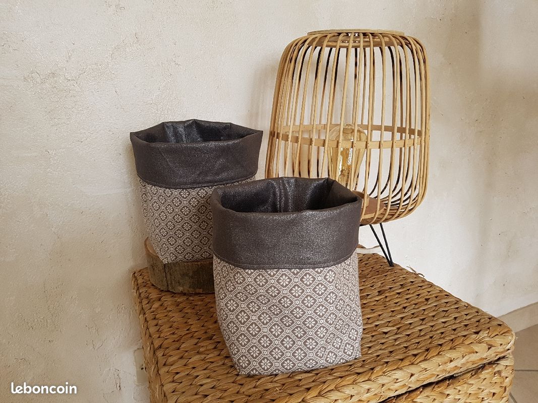 Panier de rangement vide-poche en tissu jacquard intérieur jean enduit pailleté (image 5)
