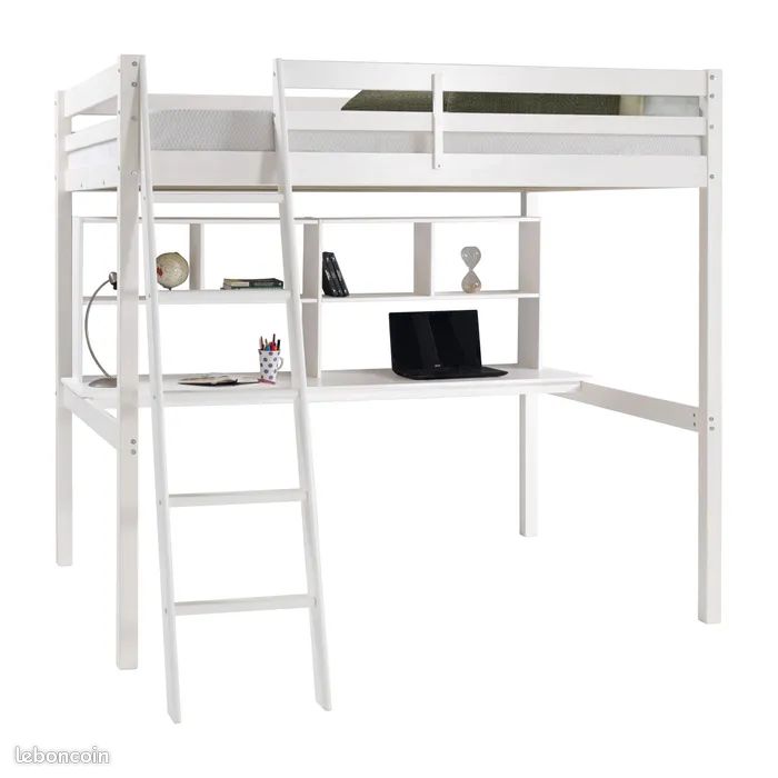 Lit mezzanine BLOOM 190x90 cm + bureau intégré – Blanc – Bon État (image 3)