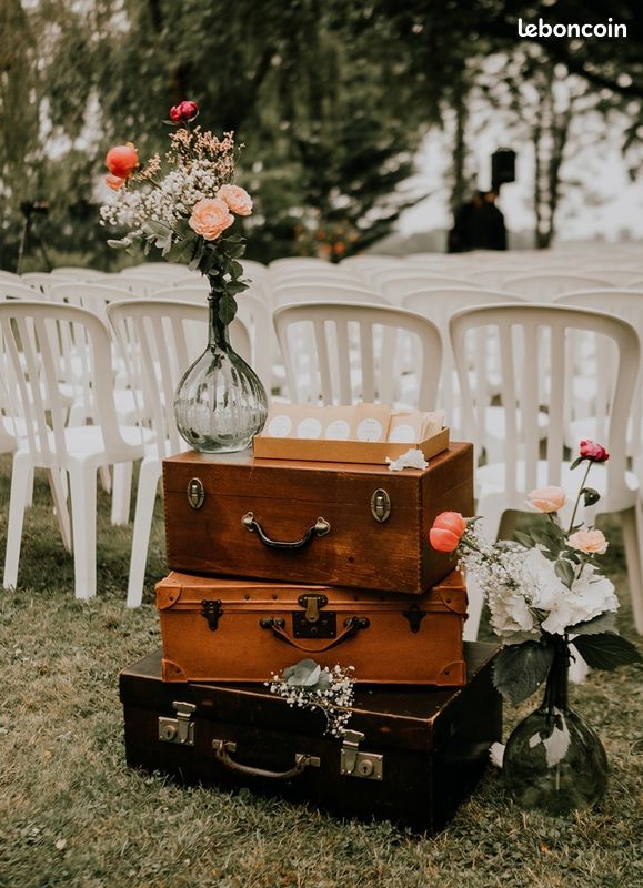 Valise Cuir Camel décoration mariage vintage Décoration - Main Image