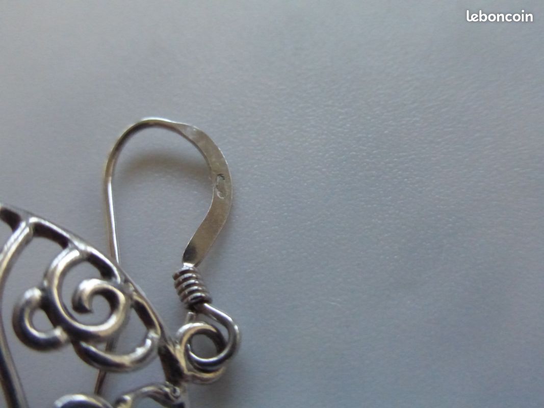 Boucles d'oreilles pendantes argent massif 925 poinçon 4,30gr h. 4cms, ambre Baltic 2,90gr h.3cm tbé (image 6)