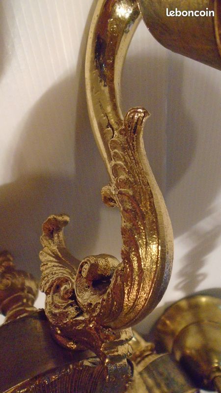 Lustre Style Empire Napoléon III - Bronze Métal Doré, 6 Lumières - Occasion Vintage Avec Oxydations