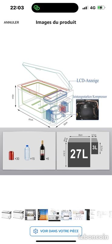 WOLTU Mini Frigo de Voiture 12/24V, Petit Réfrigérateur à