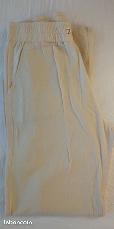 Pantalon en lin crème femme taille S (image 5)
