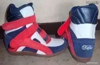 Baskets compensées Buffalo à scratchs taille 40- Tricolores (Bleu, Blanc, Rouge) (image 1)