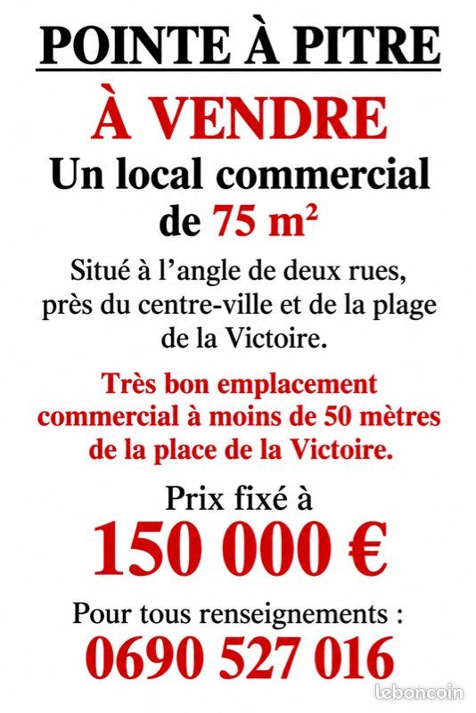 Local commercial 1 pièce 75 m² · à Pointe-À-Pitre · 75 m² · 150 000 €