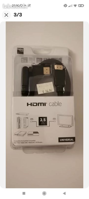 Câble HDMI 2.5m NEUF (image 2)