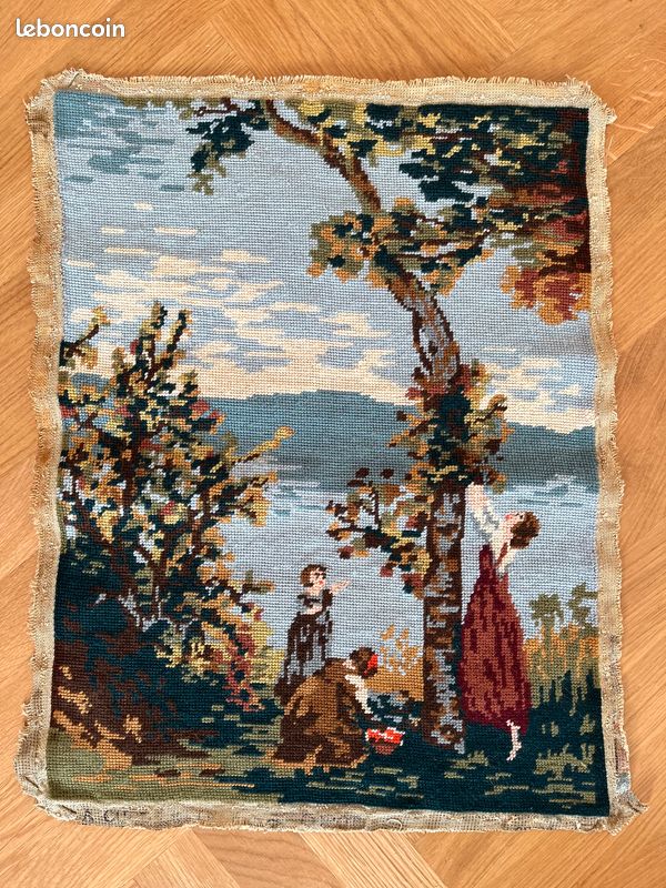 Vintage, Canevas Brodé La Cueillette L56x42cm (image 1)
