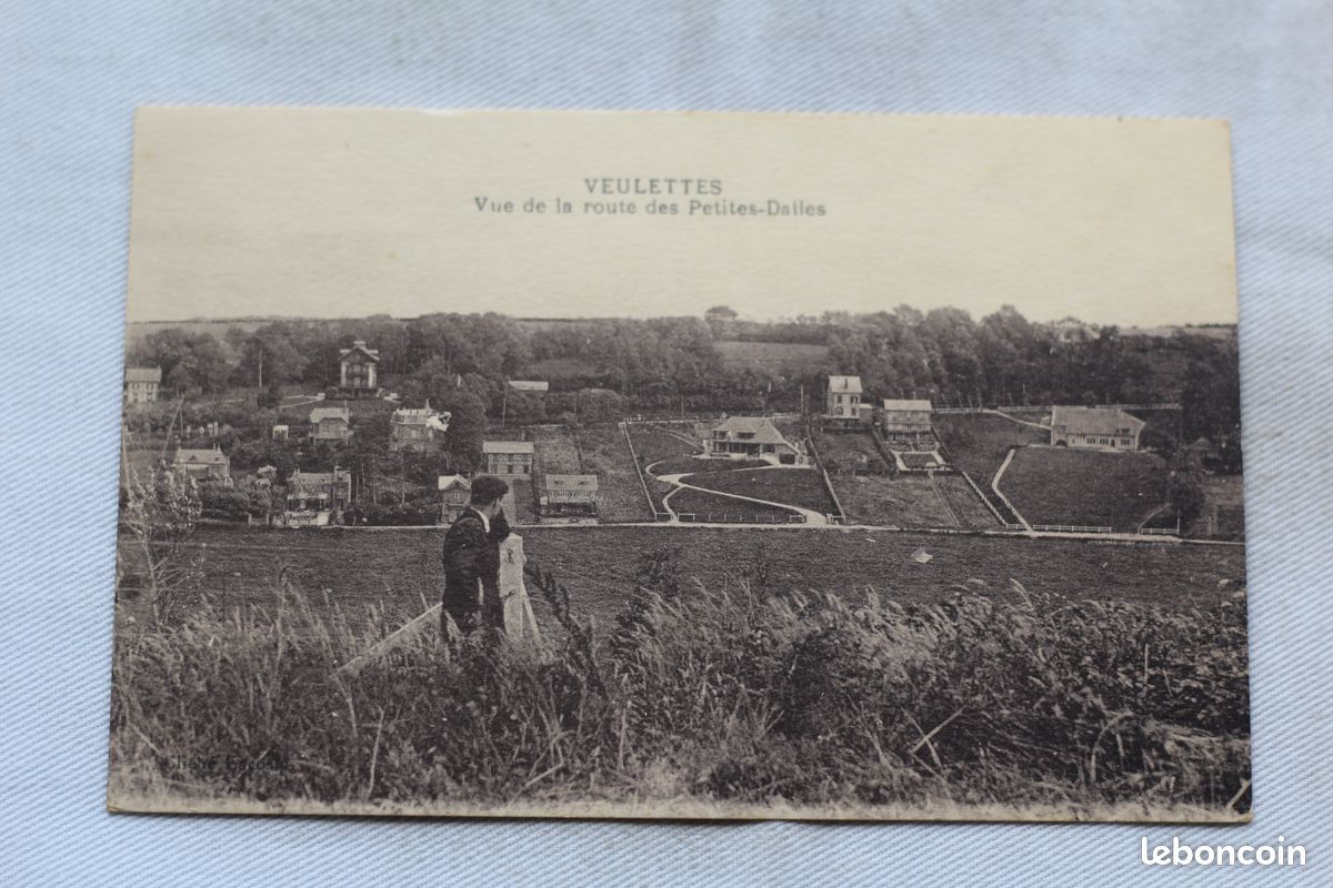 Veulettes, vue de la route des Petites Dalles, Seine Maritime 76, carte postale ancienne cpa (image 1)