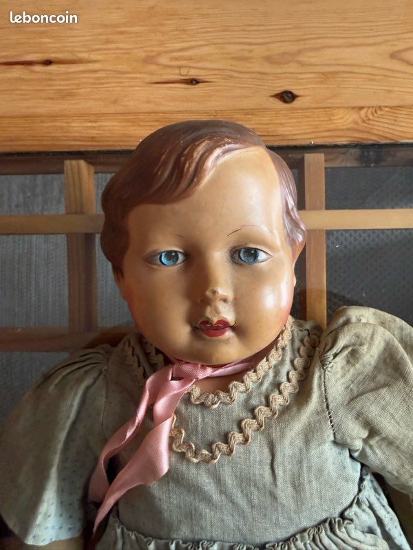 Poupée Ancienne Petitcollin Tête D'Aigle – France 3, Celluloïd Et Tissu, 37 Cm