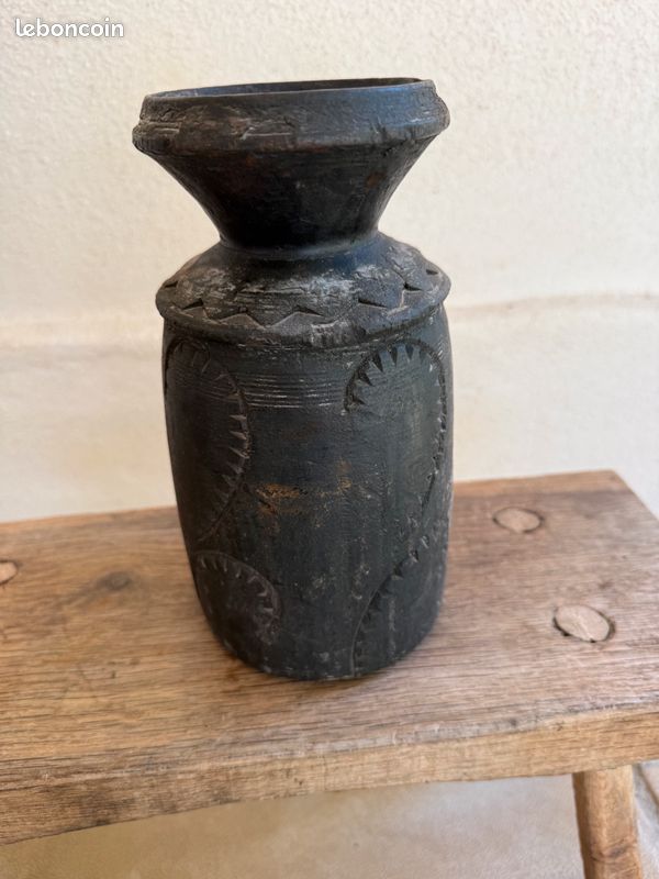 Lot 3 Pots Nepalais inde bois noir sculpté Esprit tribal & wabi-sabi (image 15)