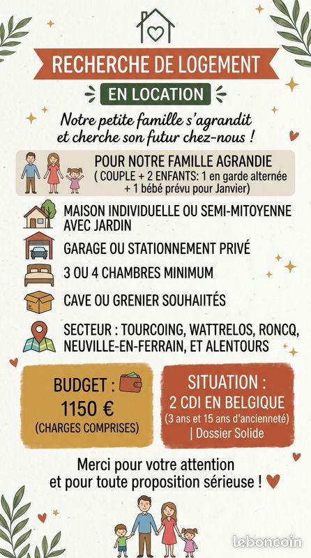 Maison 5 pièces 100 m² · à Wattrelos · 100 m² · 1 150 €/mois