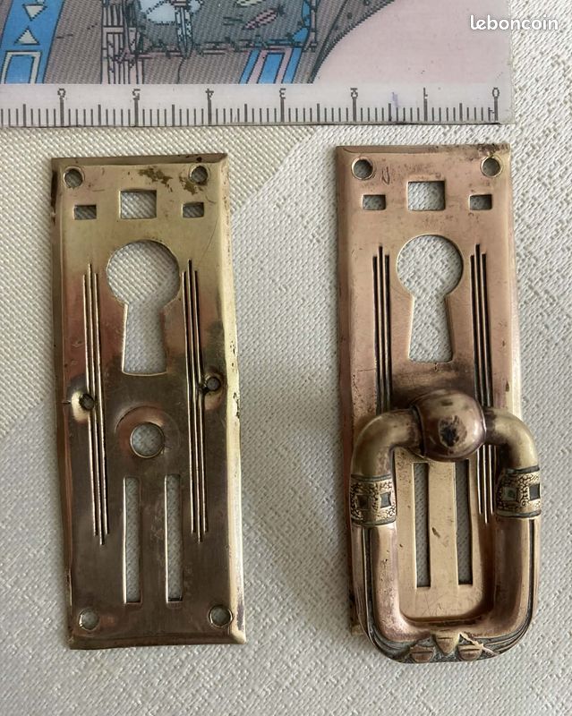 Paire De Serrures FICHET Pour Malle - Laiton Doré Avec Caches Et 2 Clefs - N°4023