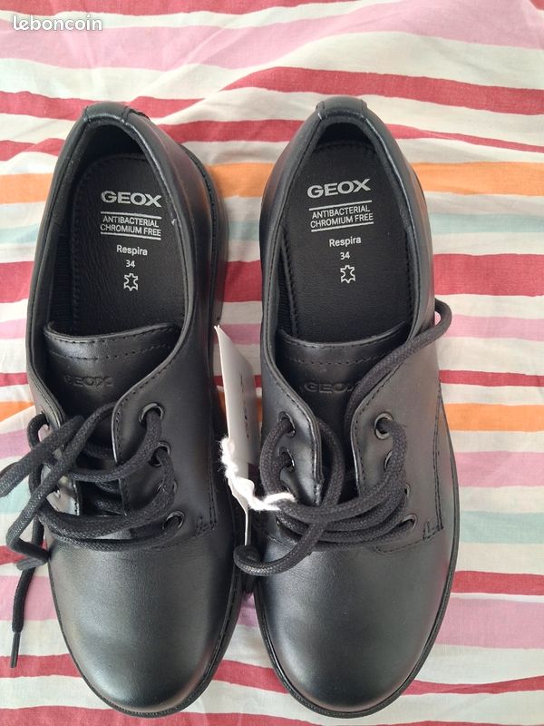 Geox J Casey - Chaussures enfant mixte cuir nappa noir, confort et semelle amovible pointure 34 (image 2)