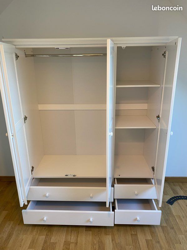 Armoire penderie-lingère Harold pin massif blanc 3 portes + tiroirs - Très bon état (image 7)