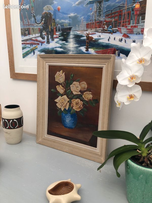 Tableau bouquet de fleurs, roses, nature morte peinture à l'huile (image 5)