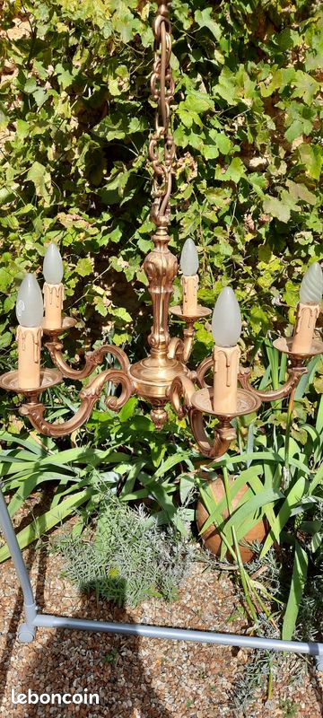 Lustre / suspension en bronze - 5 branches (TBE) (image 1)