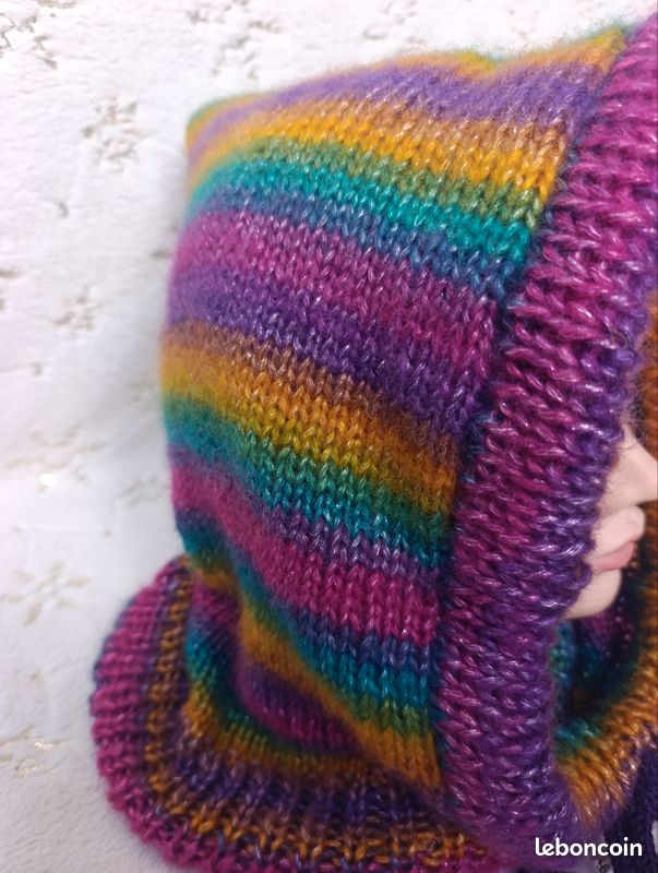 Cagoule femme hood Balaclava multicolore irisée neuf fait main (image 3)