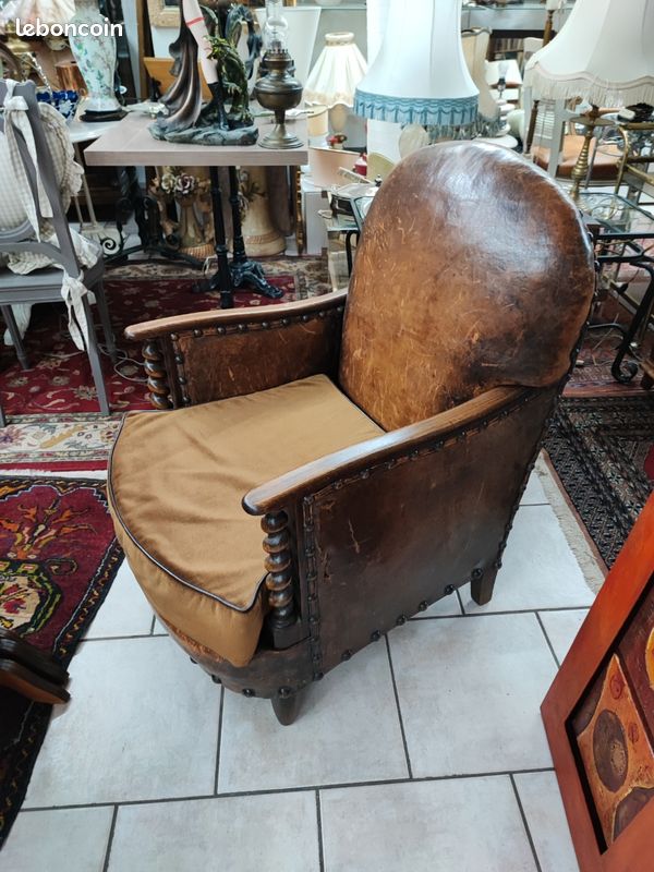 Fauteuil club cuir ancien - L'Atelier du cuir-Bretagne