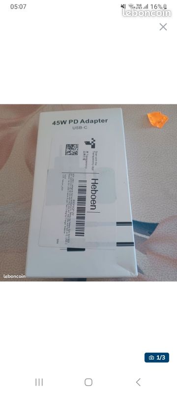 Chargeur rapide 45W USB-C + Câble 2m — Neuf (Heboen) (image 1)