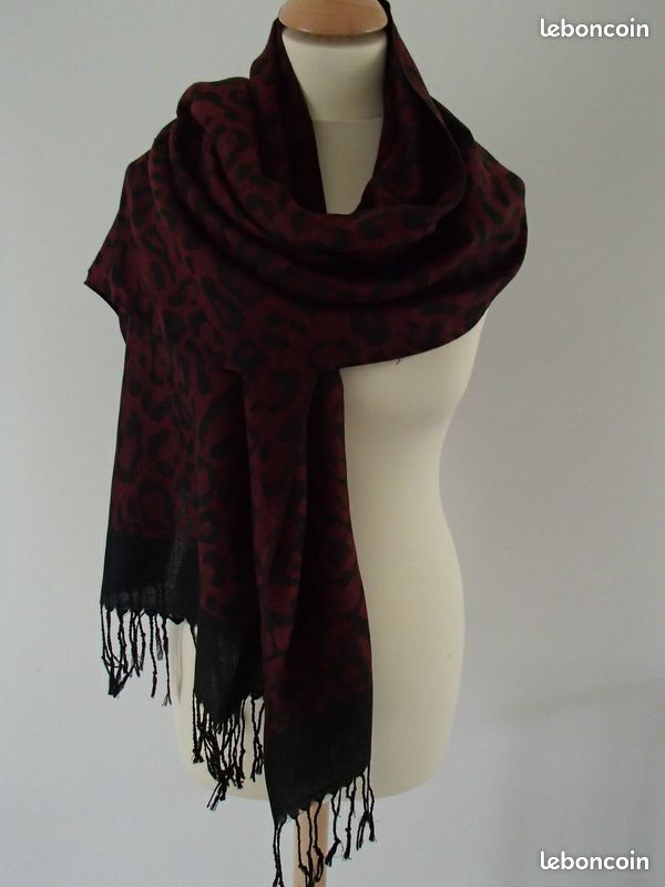 Etole echarpe foulard chale shawl scarf pashmina soie bordeau (image 1)