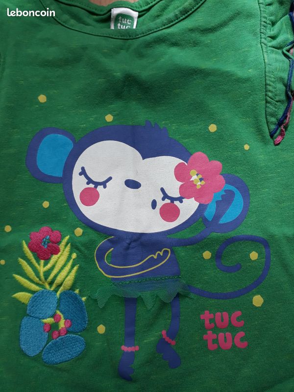 T shirt vert Tuc Tuc motif singe 4 ans fille (image 2)