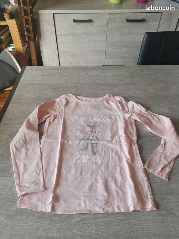T-shirt Manches Longues Fille Vertbaudet - Taille 10 Ans, Bleu, Motif Fantaisie, Occasion Très Bon état