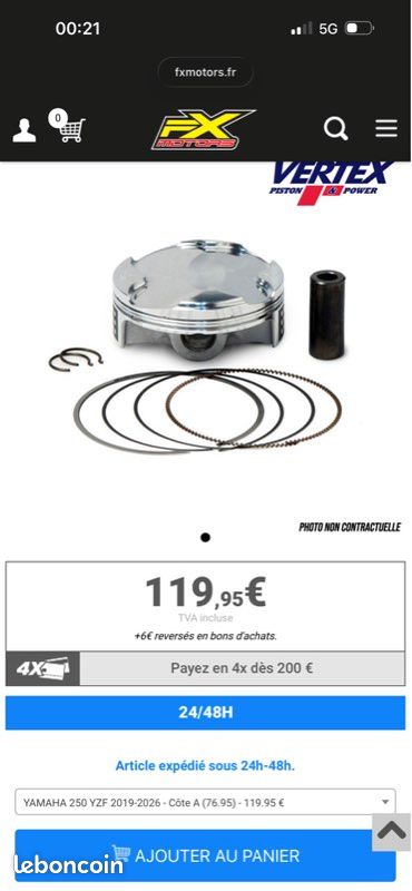 Piston vertex Forgé 250 YZF 19 à 26 (image 2)