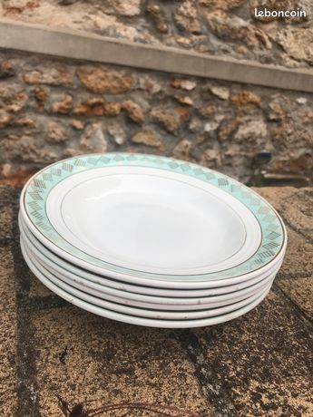 6 assiettes creuses anciennes, semi porcelaine, céranord france