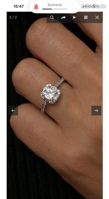 Bague Dame Or Blanc 18K Avec Diamants Et Saphir - Taille 50/51 - Occasion En Parfait état