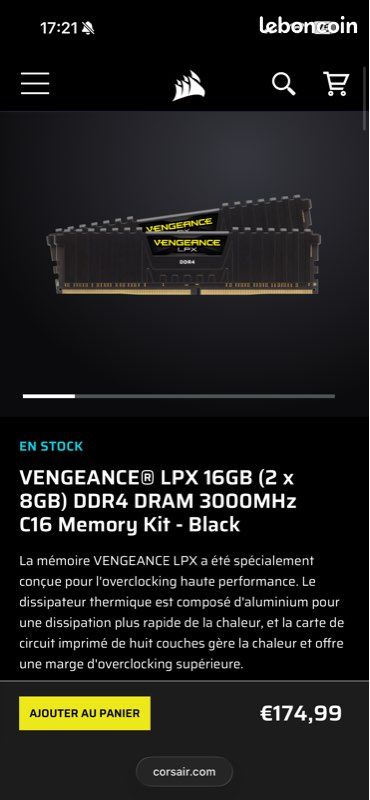 Corsair Vengeance LPX 16Go (2x8Go) DDR4 3000MHz (image 3)
