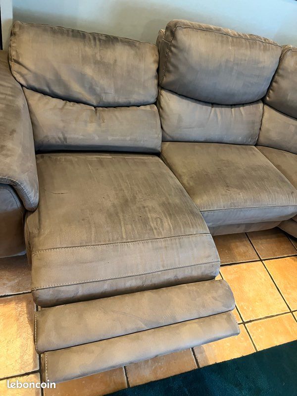 Grand canapé d’angle gris/taupe avec assise relax (image 7)
