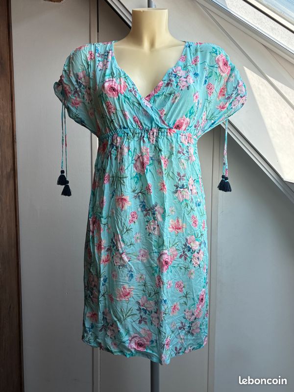 Robe légère turquoise fleurie Esprit - T.S - TBE (image 1)