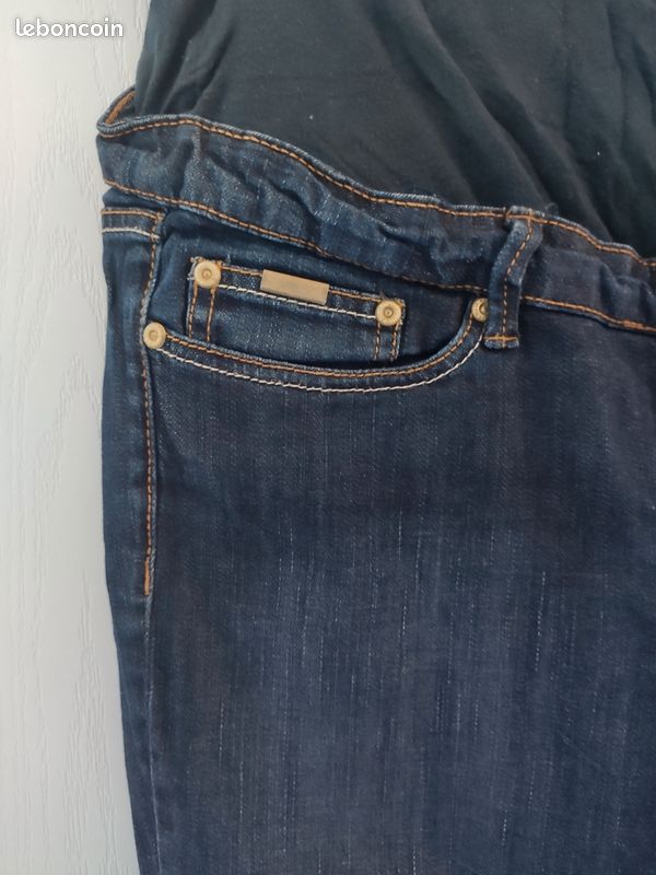 Jean De Grossesse Droit La Halle Taille 46 - Bleu Foncé/noir, Matière Coton/élasthanne, Occasion Très Bon état