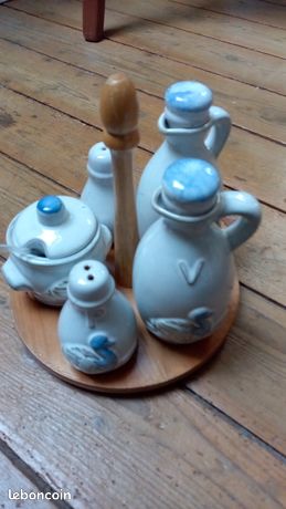 Serviteur WC Vintage Années 70 - Pot à Sel, Poivre, Moutarde En Faïence