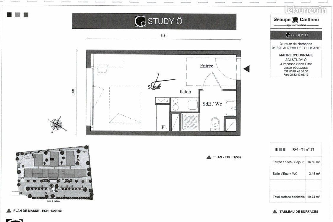 Appartement 1 pièce 20 m² · à Auzeville-Tolosane · 20 m² · 399 €