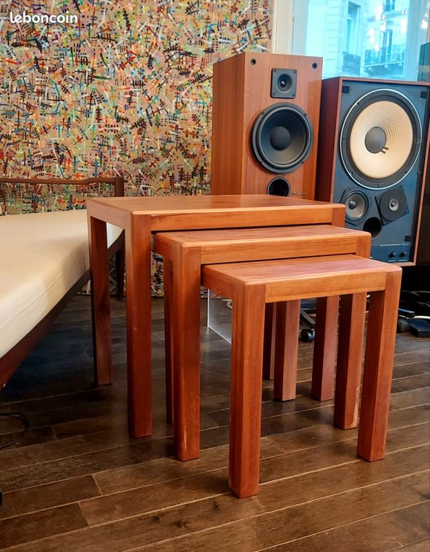 Lot de 3 tables gigognes scandinaves en acajou - Vintage années 60 (image 1)