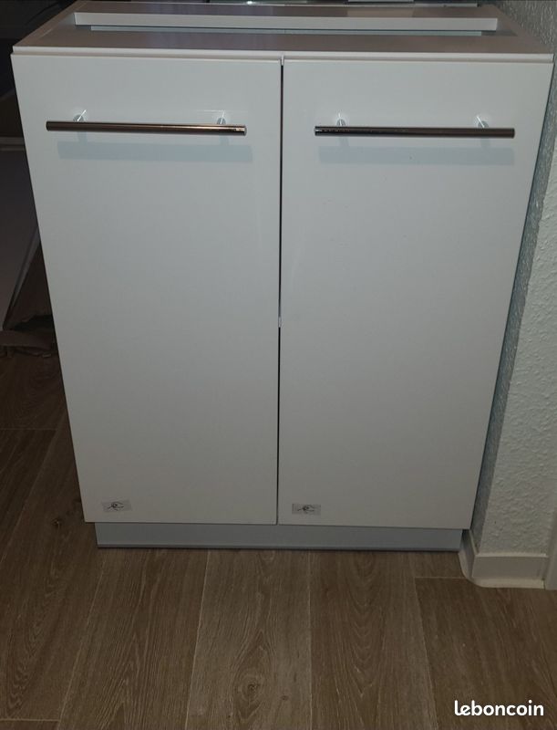 Vicco Meuble Cuisine Fame-Line, Blanc Haute Brillance, 60cm Avec Tiroir Pt Marbre 93131235
