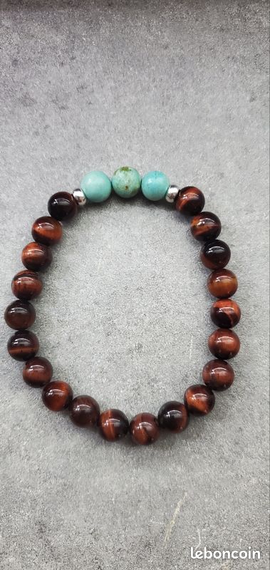Bracelet oeil de taureau et turquoise du Pérou 8 mm aux choix (image 3)