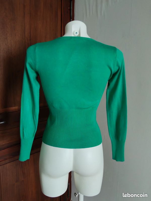Pull Vintage Années 70 – Haut Col, Manches Longues, Vert Kelly, Taille 14 (L)
