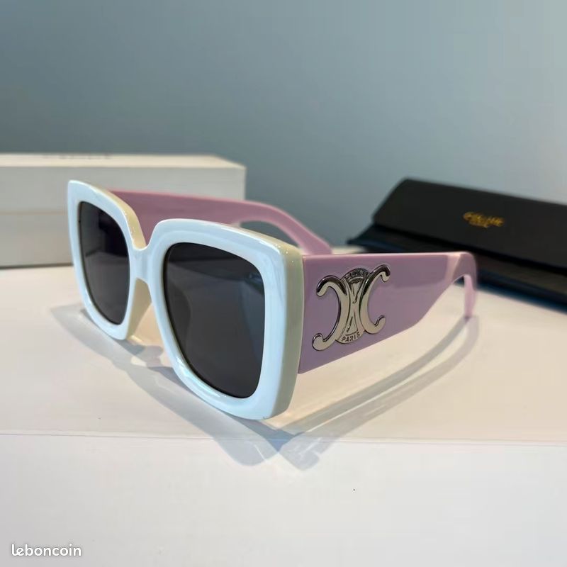Lunettes de Soleil CELINE Monture Bicolore Blanc et Violet, Verres Noirs (image 3)