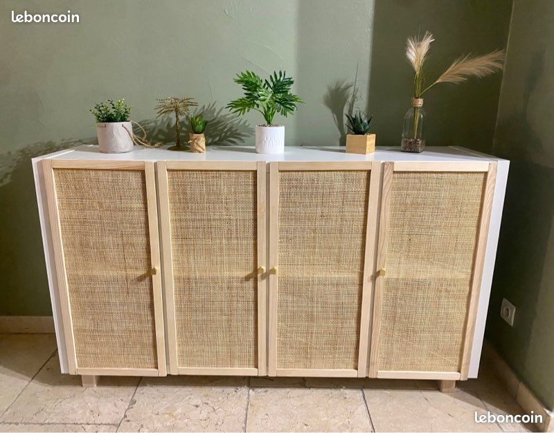 NEUF - Meuble bois blanc en cannage | 4 portes (image 1)