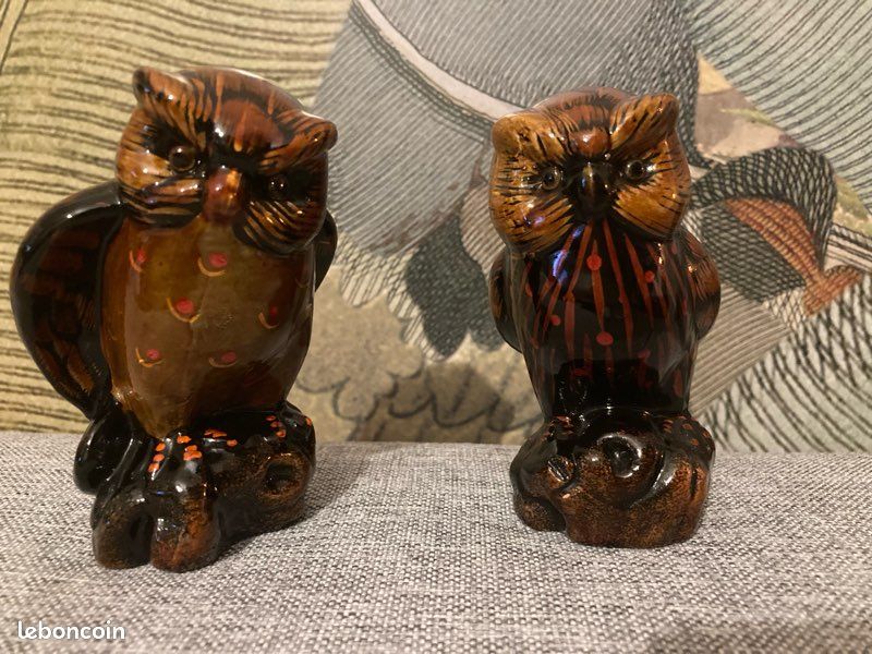Lot De 3 Chouettes En Bois Commerce Équitable - 7cm, 9cm, 11cm - Sculptées Et Peintes à La Main