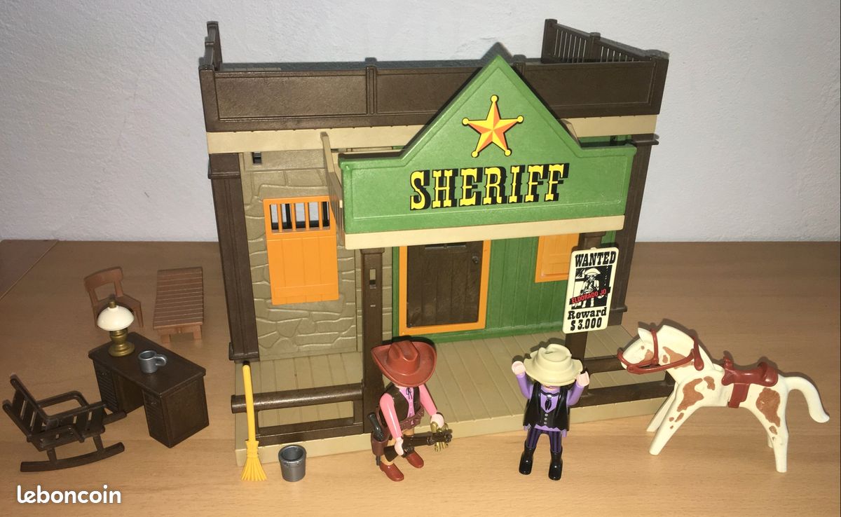 PLAYMOBIL vintage western shérif mur arrière fenêtre verte V2 prison